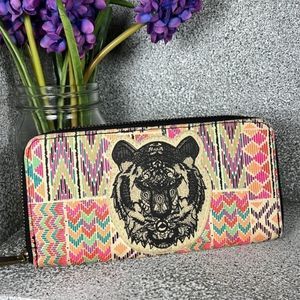 Canvas Tiger Aztec Boho Hippie Large Accordion Zippered Wallet Artistic